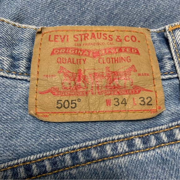 Levi's 505 straight leg jeans men's size 34 x 32 light denim was 100% cotton - Picture 3 of 6